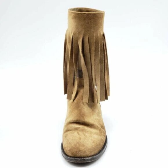 Burberry Light Brown Suede Norland Fringed Boots 260-082925 - Picture 4 of 12